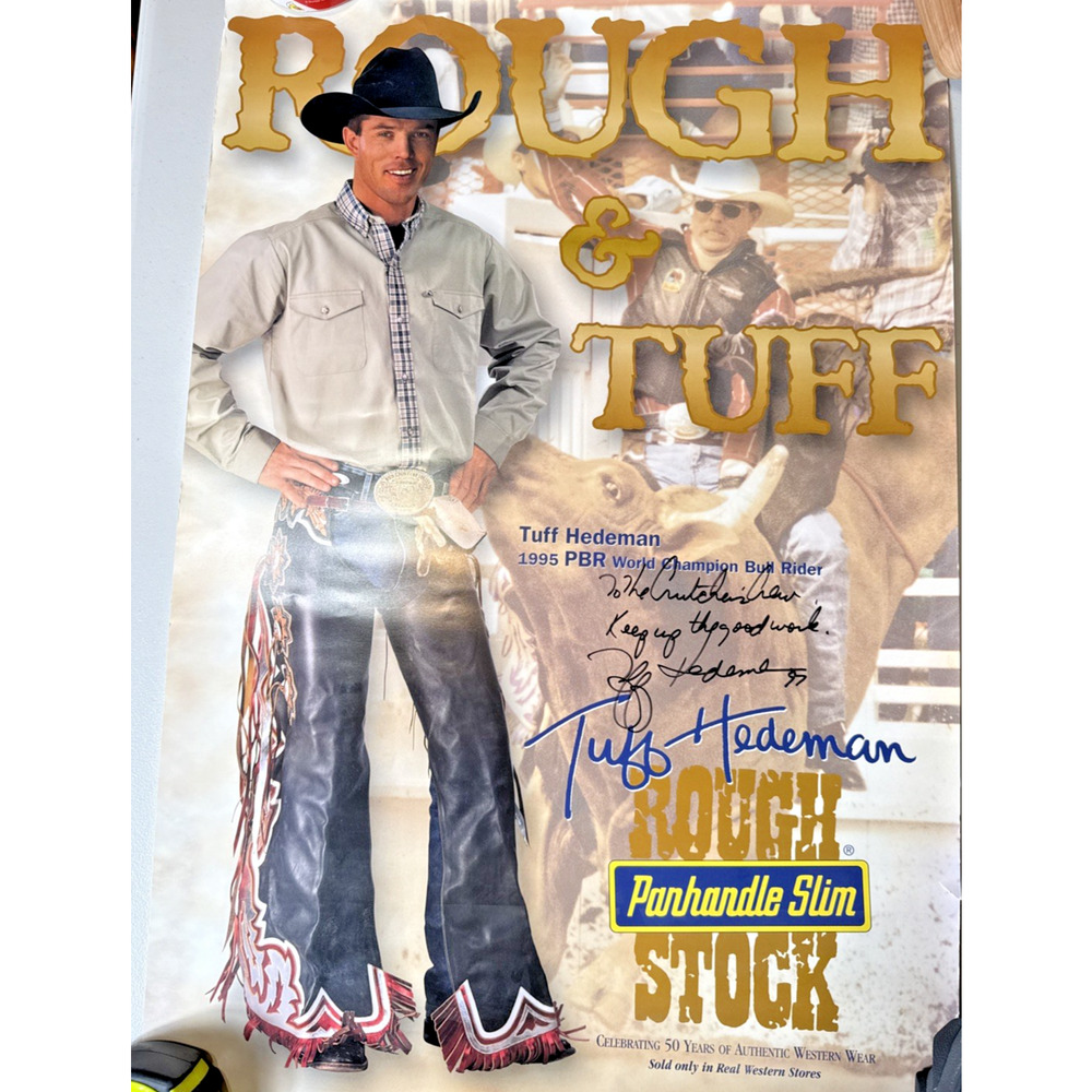 Tuff Hedeman Autographed Poster 1995 PBR Bull Rider Panhandle Slim 26" x 18 EUC